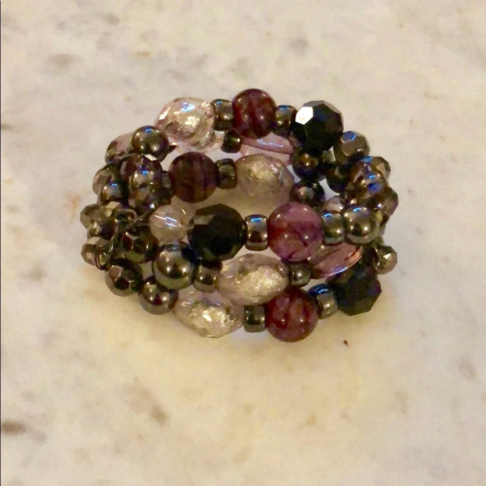 Stacked Beaded Chunky Stretch Purple Bracelet